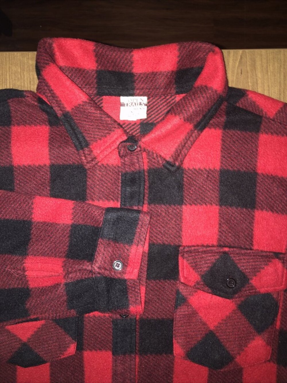 Open Trails Red Plaid Long Sleeve Button Up Flannel Shirt Mens Size XL Outdoors